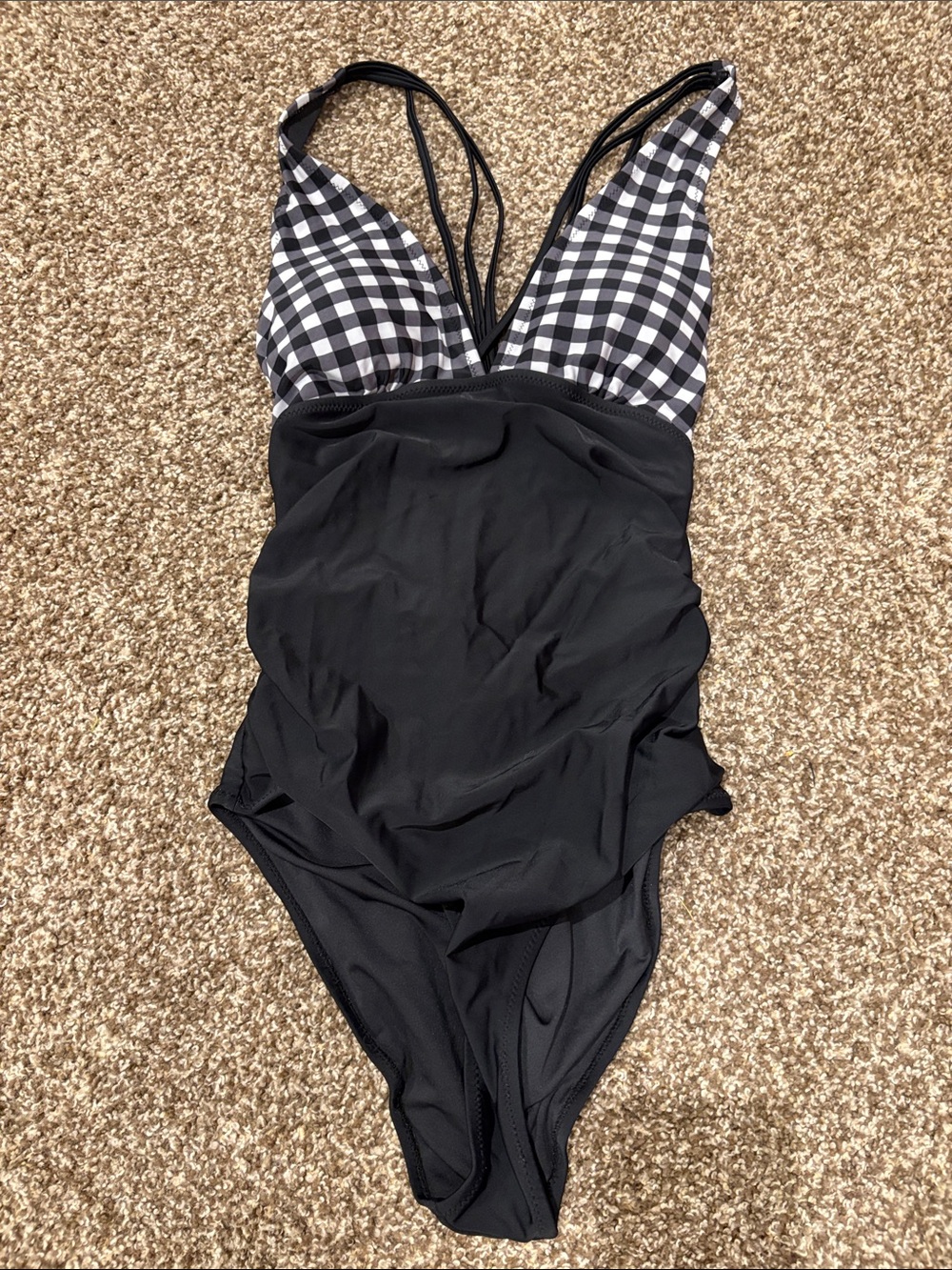 Cupshe Black One-Piece Swimsuit with Black-and-White Gingham Top